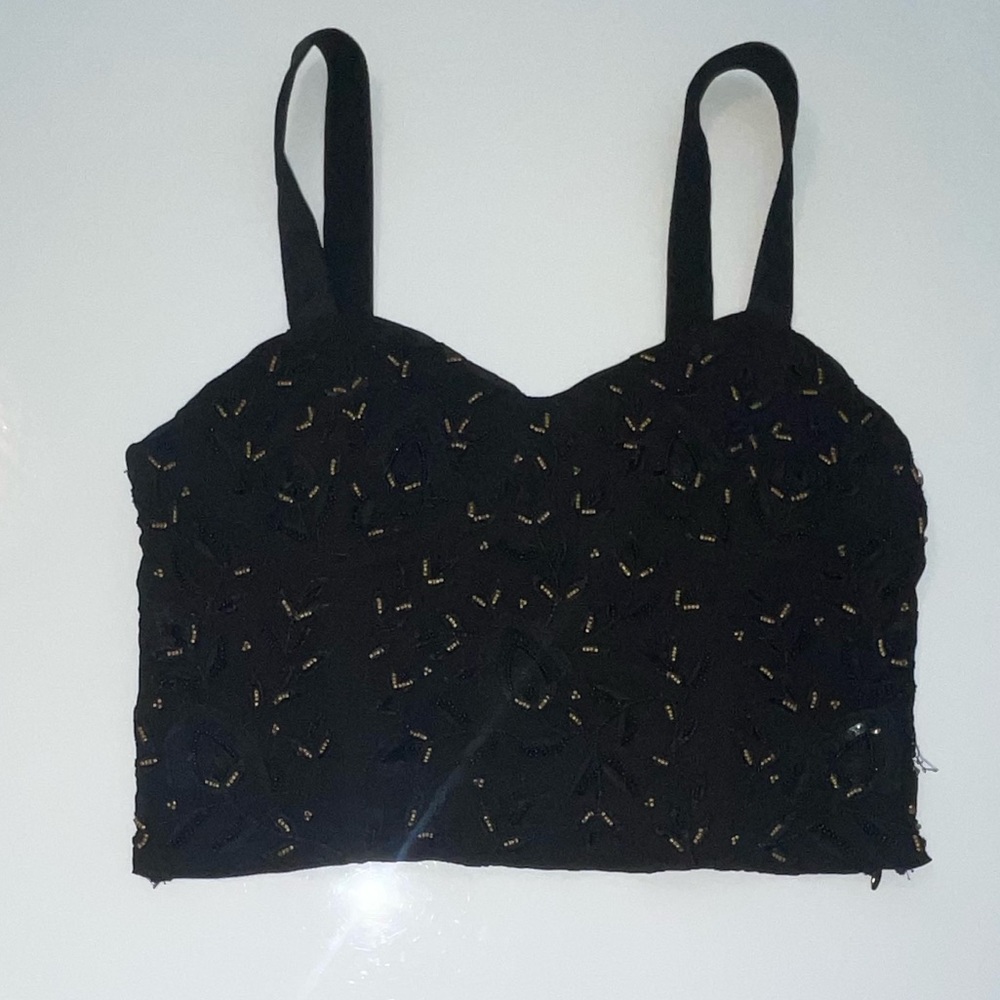 NWOT Zara Beaded Black and Gold Top - Picture 5 of 7